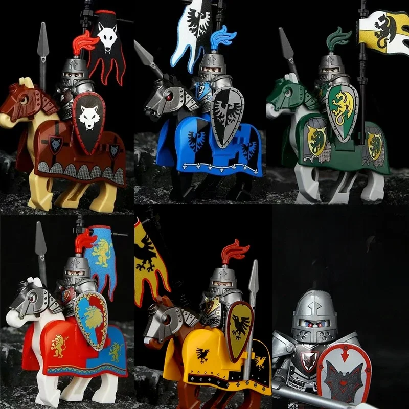 Figurines d'action de bouclier de chevaliers corbeau de Dragon vert MOC, blocs de construction de scène de chevaliers anciens médiévaux, jouets créatifs pour enfants