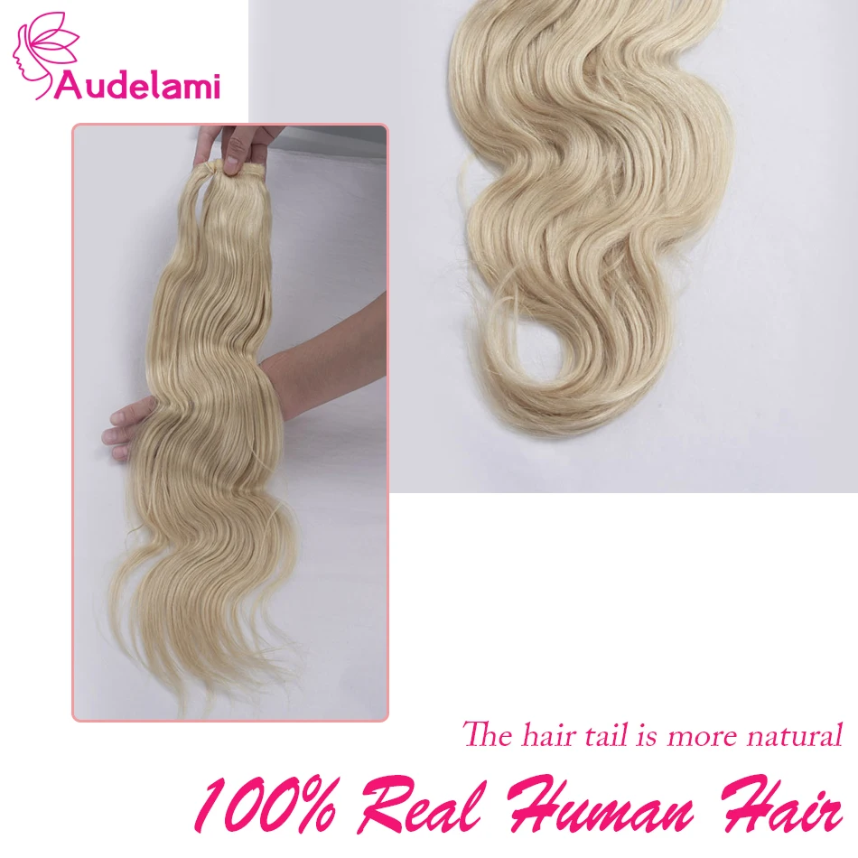 Audelami-Extension Capillaire en Cheveux Humains Ondulés pour Jeune Femme, Queue de Cheval 100% Naturelle, Mèches Remy