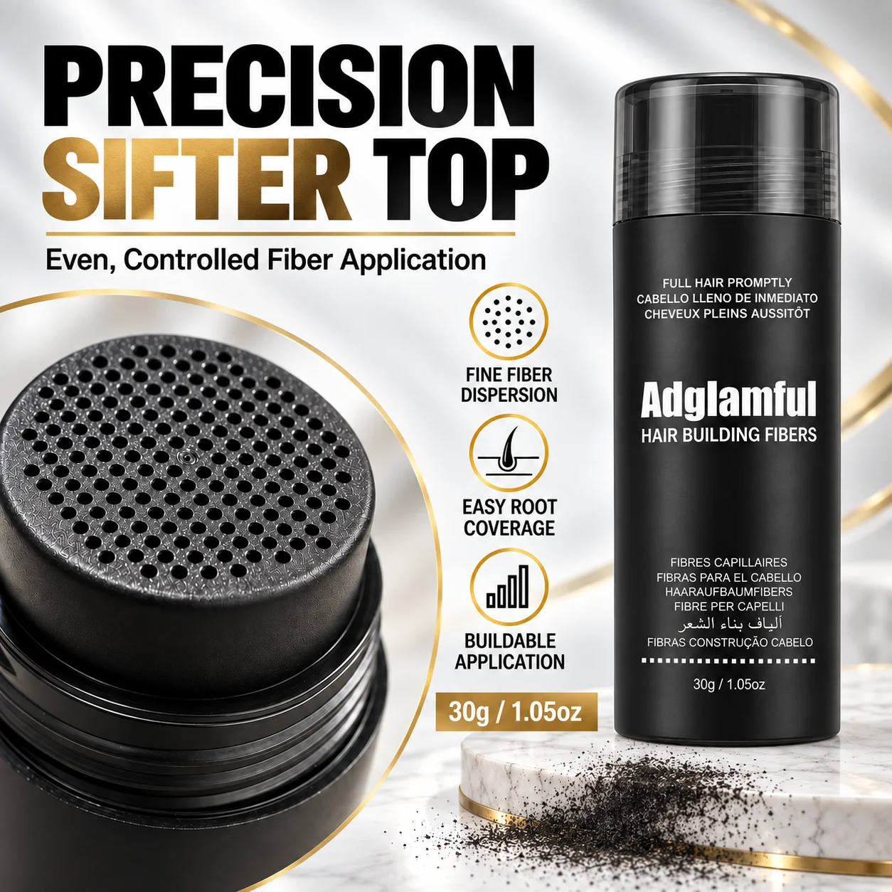 Adglamful 7-Piece Hair Building Fibers Kit 30g with 100ml Hold Spray, 5 Hairline Templates & Halloween Gift Box