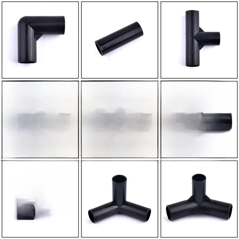 5Pcs Schwarz Rohr Anschluss DIY Regal Zelt Feste Anschluss Armaturen I.D 8/12/16/19mm ABS Kunststoff T Vier Weg Ellenbogen Gerade Joint