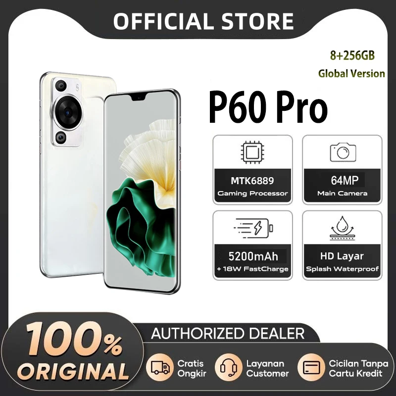 version global p60 pro smartphone camara trasera de 64mp bateria de 5200 mah pantalla de 58 pouces mtk6889 go mais 256 go telefonos moviles monery 2024 01