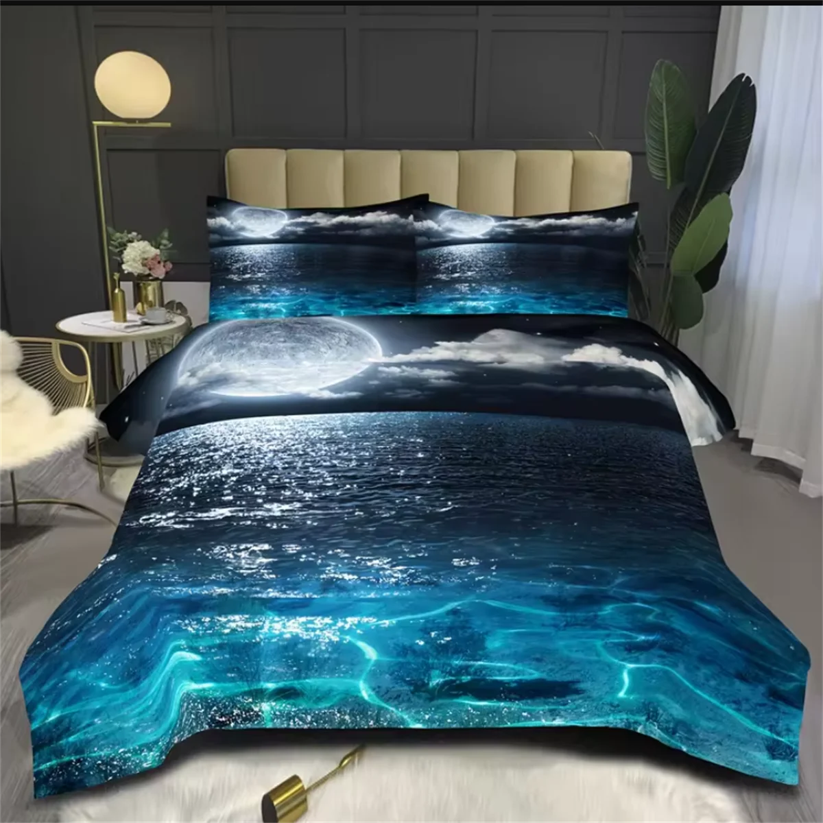 3-Piece Blue Series Print Duvet Cover Set - Soft, Comfortable, and Breathable Bedding for Bedroom and Guest Room