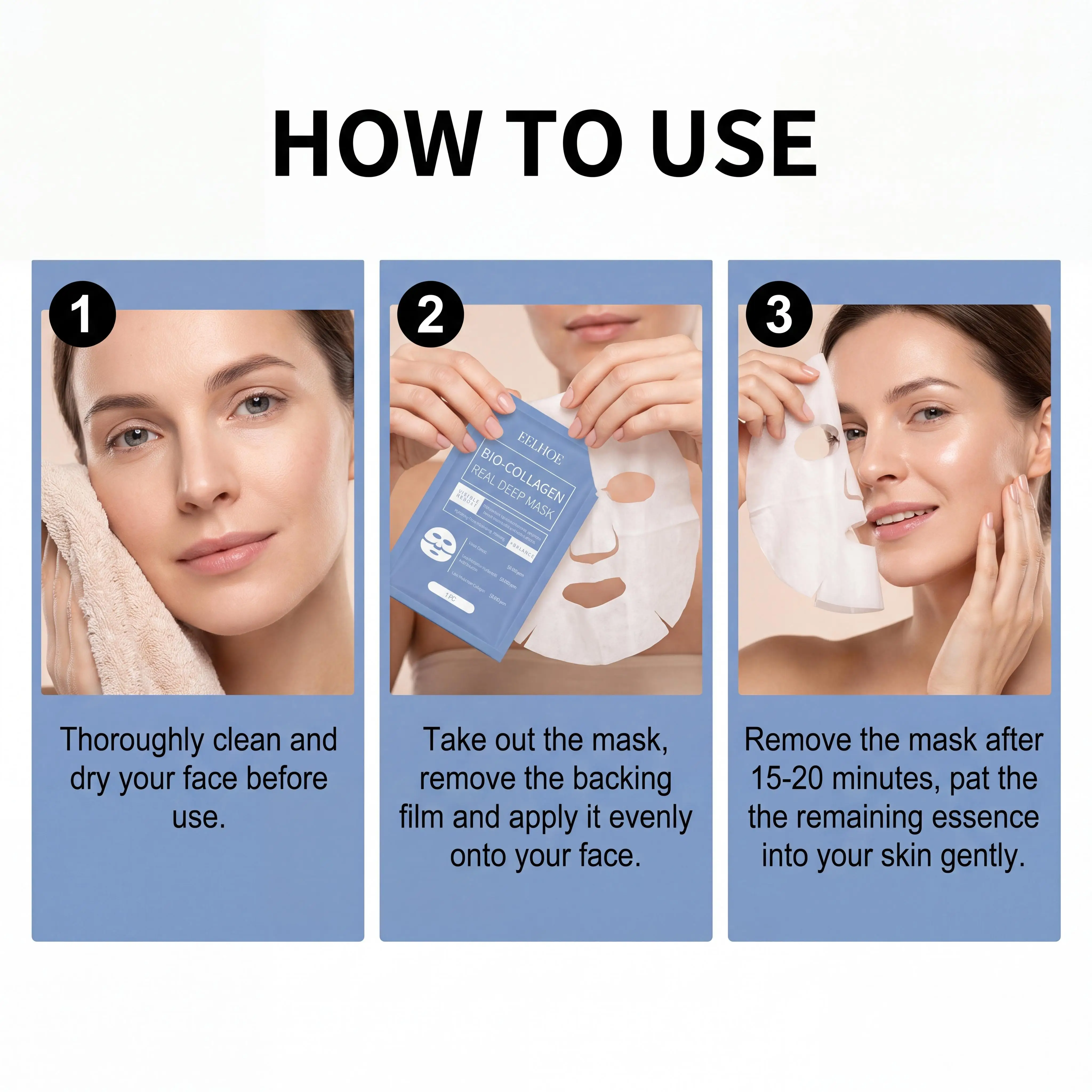 Eelhoe Bio Collagen Sheet Face Mask Hydrating Pore Minimizing Firming Yeast Extract Hyaluronic Acid Anti Aging Skin Care Treatment