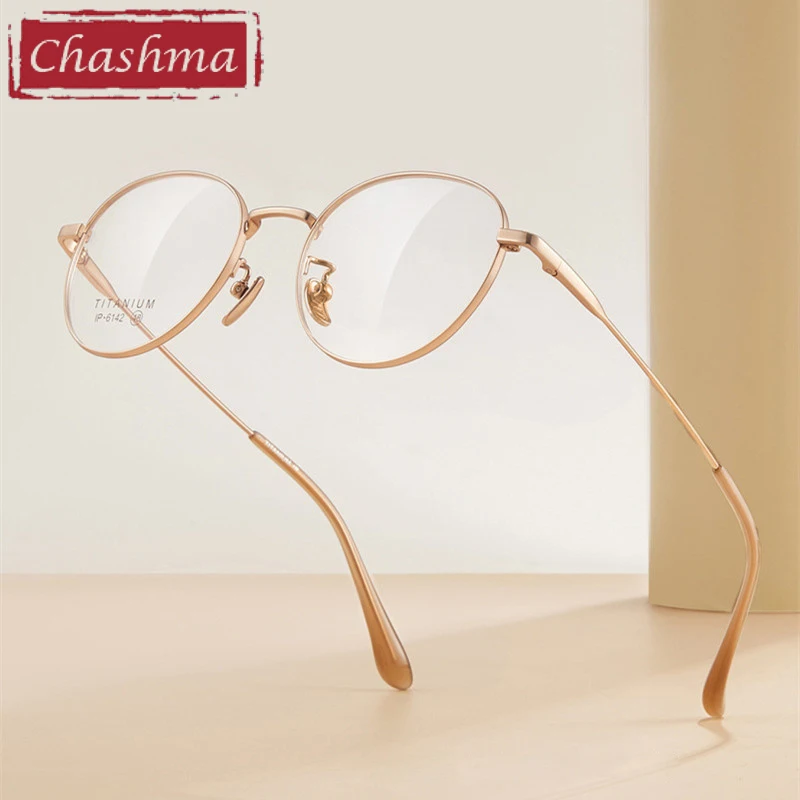 

Chashma Prescription Glasses Women Round Optical Eyeglasses Man Frame Rose Gold Pure Titanium Spectacle for Recipe Myopia