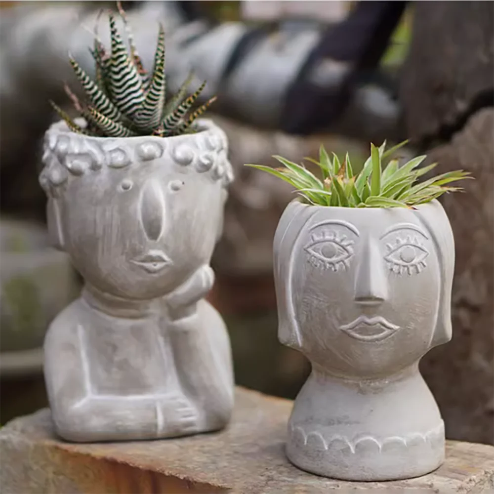 

Cartoon Creative Portrait Cement Flower Pot Mold Ornaments Succulent Green Plant Balcony Desktop Pen Holder Silicone Mold