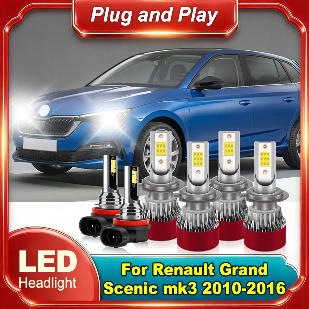 

Автомобильные светодиодные фары дальнего ближнего света, противотуманные фары 6000K, белые чипы COB для Renault Grand Scenic mk3 2010-2015 2016, автомобильные фары