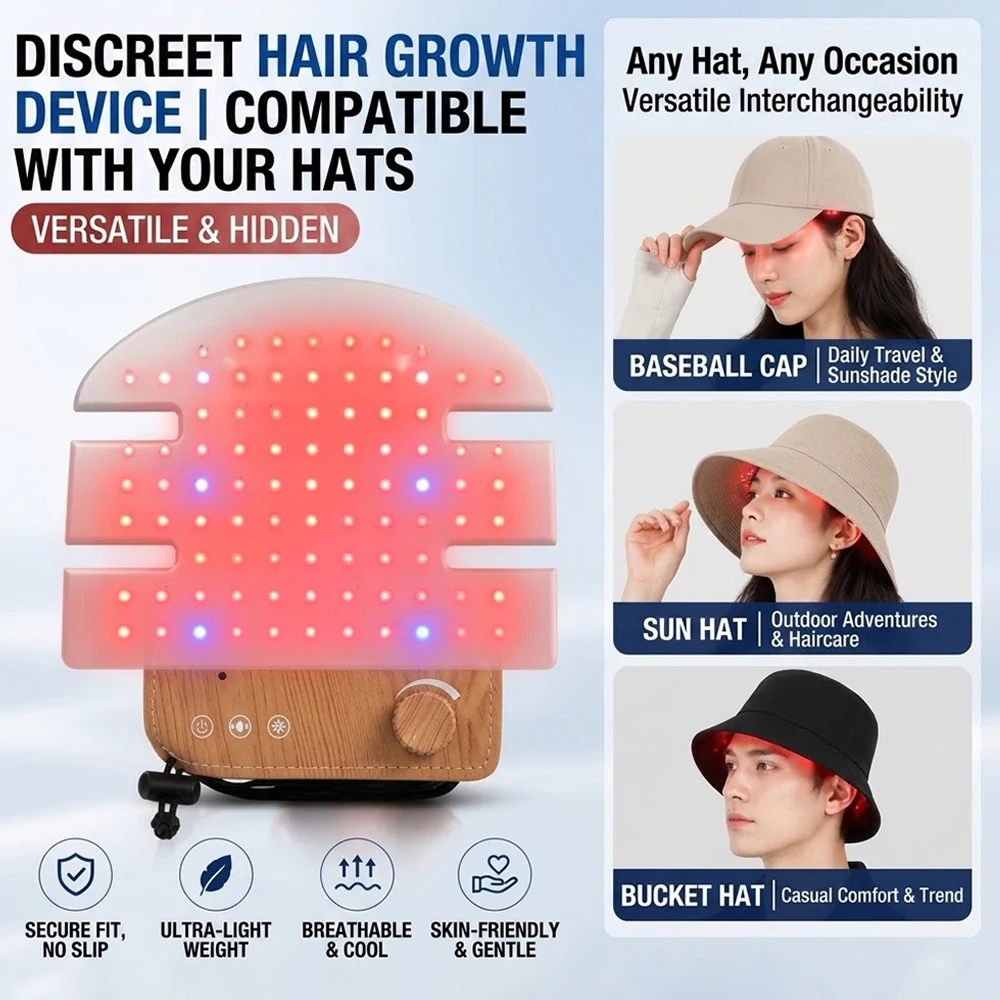 LED Hair Growth Cap Red Blue Light Therapy Hat Scalp Care Device 4 Modes Rechargeable Hair Thickening Cap view 2