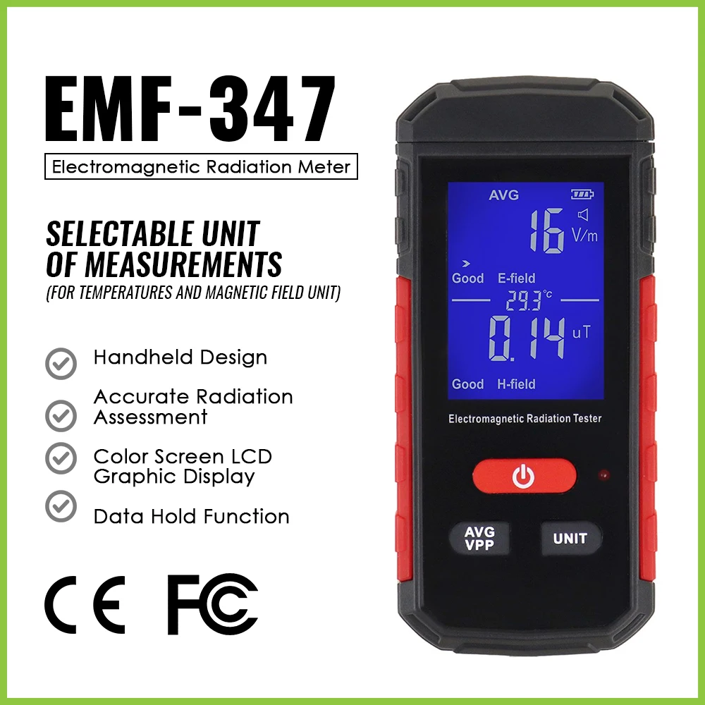 

Digital Handheld EMF Electromagnetic Radiation Detector 5Hz~3.5GHz Rechargeable Dosimeter Colored Screen for Ghost Hunting