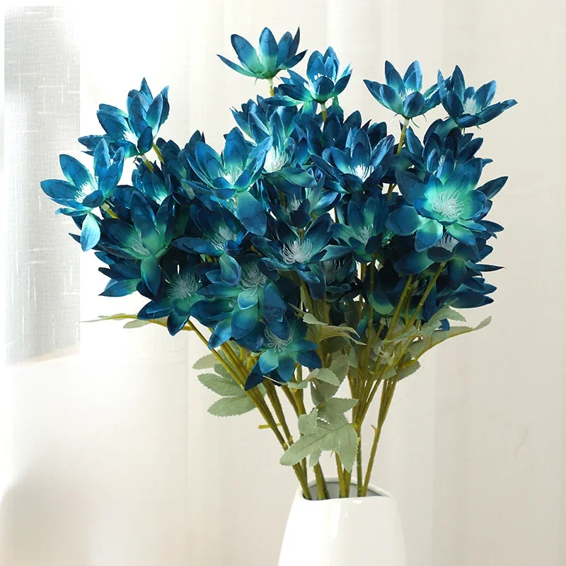 Neue 60 cm Flamme Blume Simulation Blume Blau Orange Rot Champagner Weiß Große Seidenblumen Schnee Lotus Hochzeit Raum Dekoration