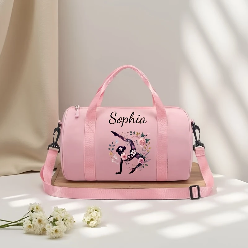 Custom Wreath Gymnastics Dance Print Crossbody Bag Personalized Name Nylon Large Capacity Fitness Yoga Swimming Travel Bag