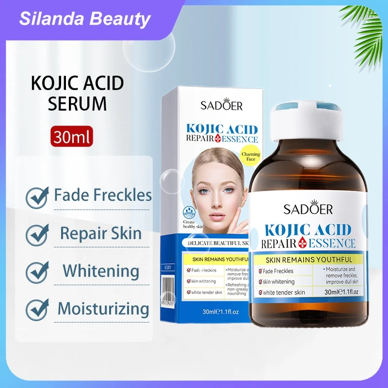 Silanda Beauty Kojic Acid Serum Korean Skincare Freckles Fading Moisture Face Essence Skin Repairing Whitening Facial Serum 30ml