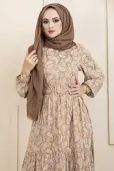 Women's Clothing Shawl Pattern Belt Veiling Dress Robe Femme Musulmane Eid Caftan Marocain Muslim Fashion Pleated Abaya In Dubai