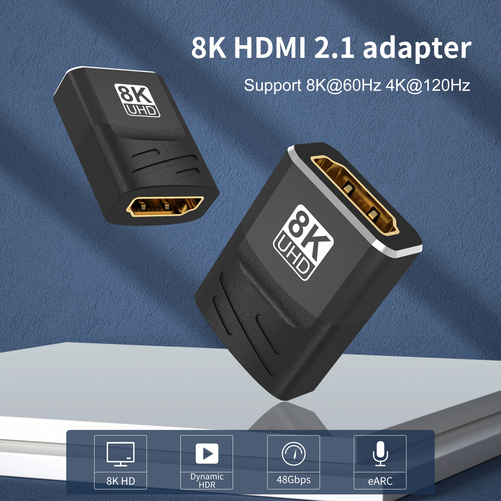 Łącznik HDMI 8K, złącze HDMI 2.1 żeńskie do żeńskiego Adapter przedłużający HDMI, obsługa 8K@60Hz / 4K@120Hz 120UHD, 3D, HDR