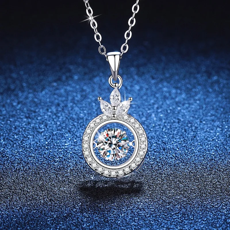 

925 Sterling Silver Crown Pendant Necklace 1CT Moissanite Elegant Dainty Chain Jewelry for Women