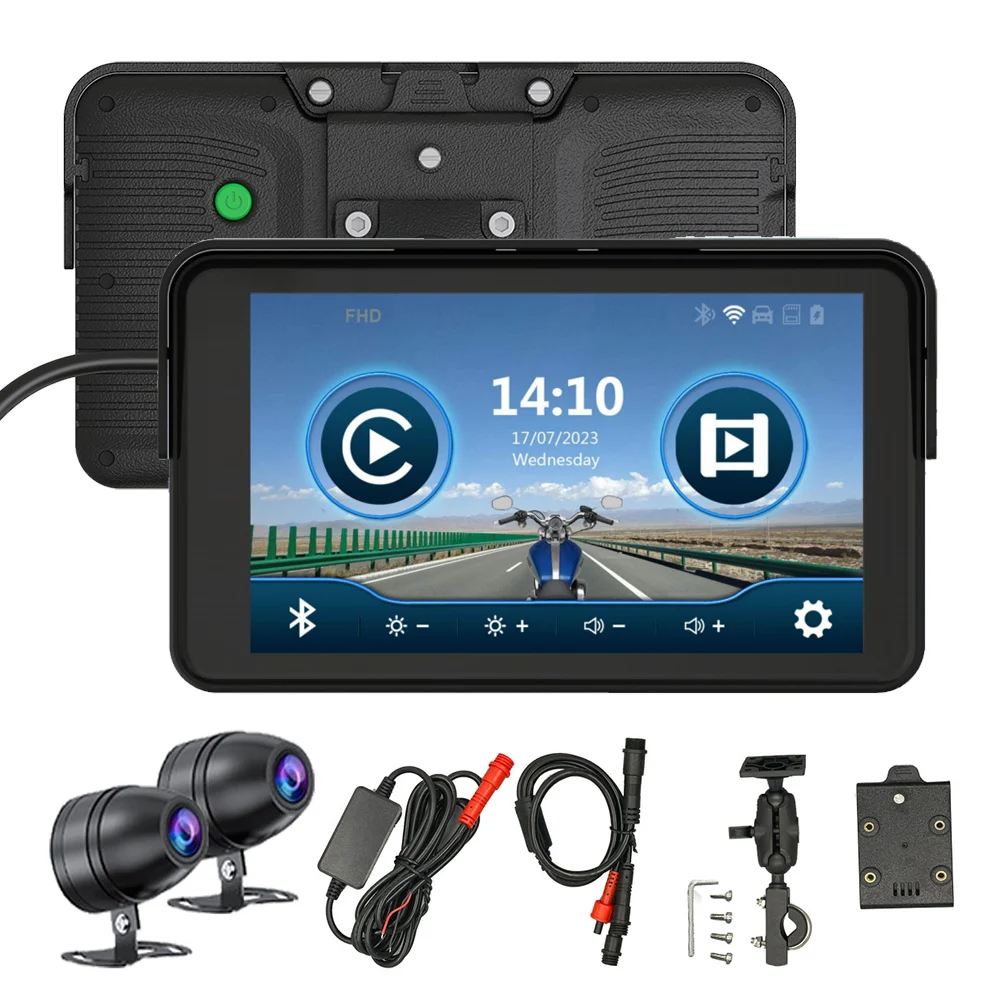 Carplay para motocicleta de 7 pulgadas con Android, navegación GPS automática y grabadora de Video para motocicleta con dos cámaras HD, Karadar