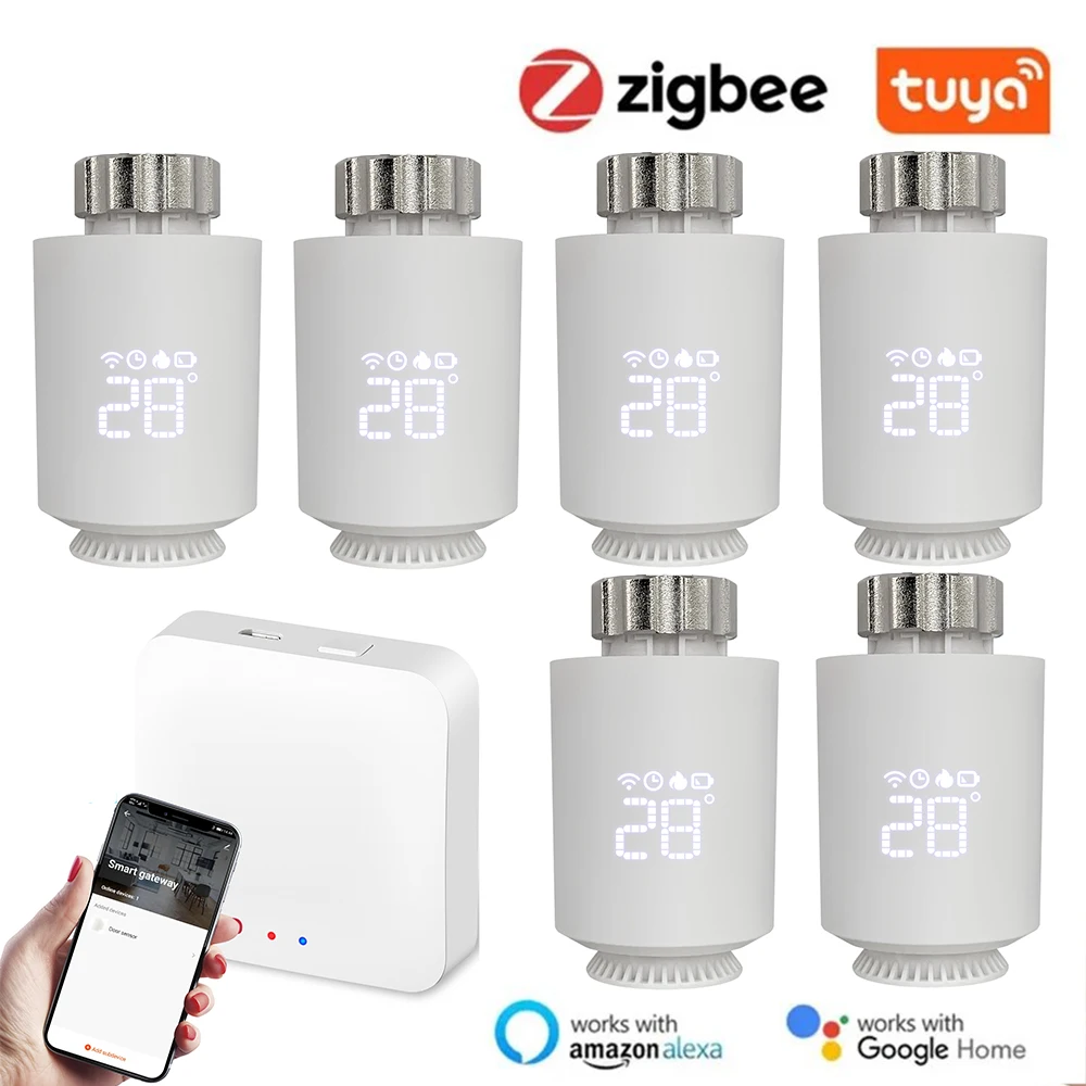 Tuya ZigBee3.0 TRV Radiator Actuator Valve Smart Programmable Thermostat Temperature Controller Support Alexa Google Home Voice