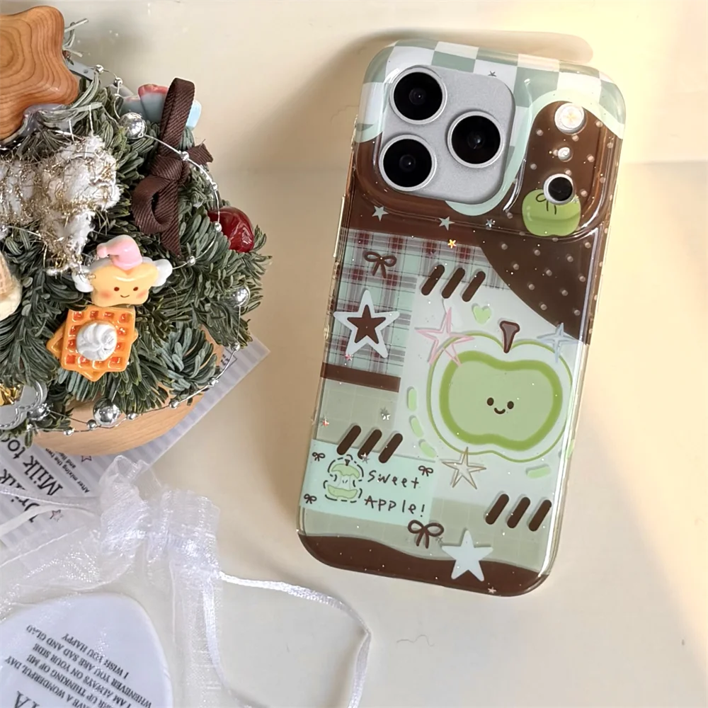 جديد إبداعي أخضر تفاح الربط بني مناسب IMD لهاتف iPhone 17 Pro Max/13/14/15/16 Pro Max حزمة كاملة إصدار مضاد للسقوط