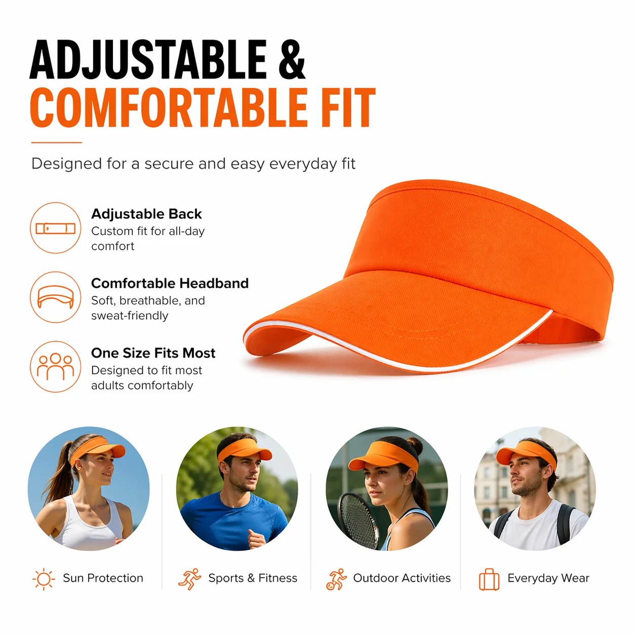 Adjustable Sports Sun Visor Hat for Women Men Solid Color Breathable Wide Brim Summer Cap for Golf Tennis Running Beach Outdoor