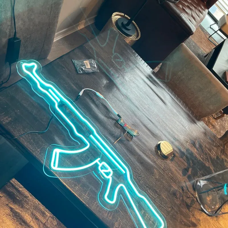 Imagem -05 - Neon Sign Gun Led Sign Rifle Neon Sign Custom Bedroom Game Room Decoração da Parede Lâmpada da Noite Presente de Aniversário para Homens Ak47