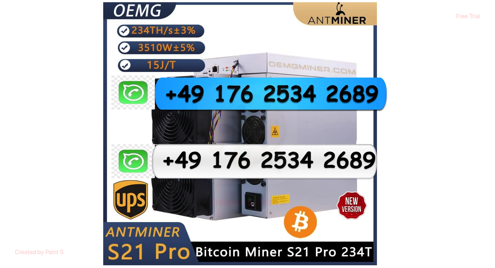 

H ! СПЕЦИАЛЬНАЯ ПРЕДЛОЖЕНИЕ КУПИТЕ 6 ПОЛУЧИТЬ 4 Бесплатно НОВЫЙ Antminer S21 Pro 234Th 3510 Вт Bitcoin Miner Asic Miner с блоком питания и гарантией