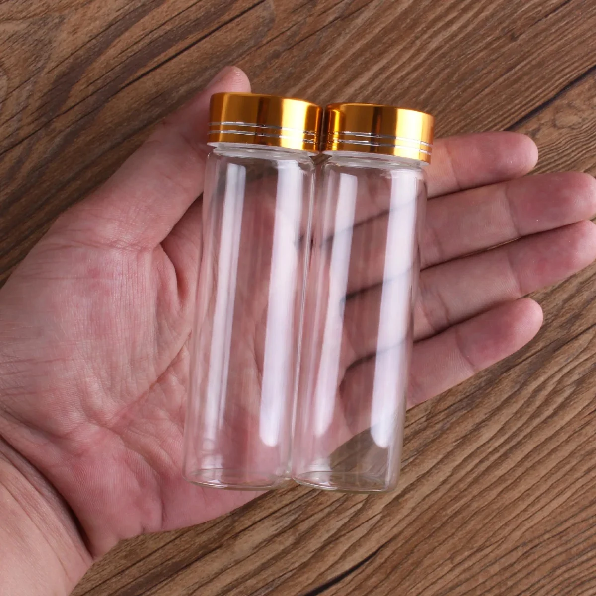 5 sztuk 50ml 30*100mm słoiczki na przyprawy szklane butelki ze złotymi czapkami szklane naczynia butelki mikstury perfumy butelki na ślub dobrodziejstw — zdjęcie 2