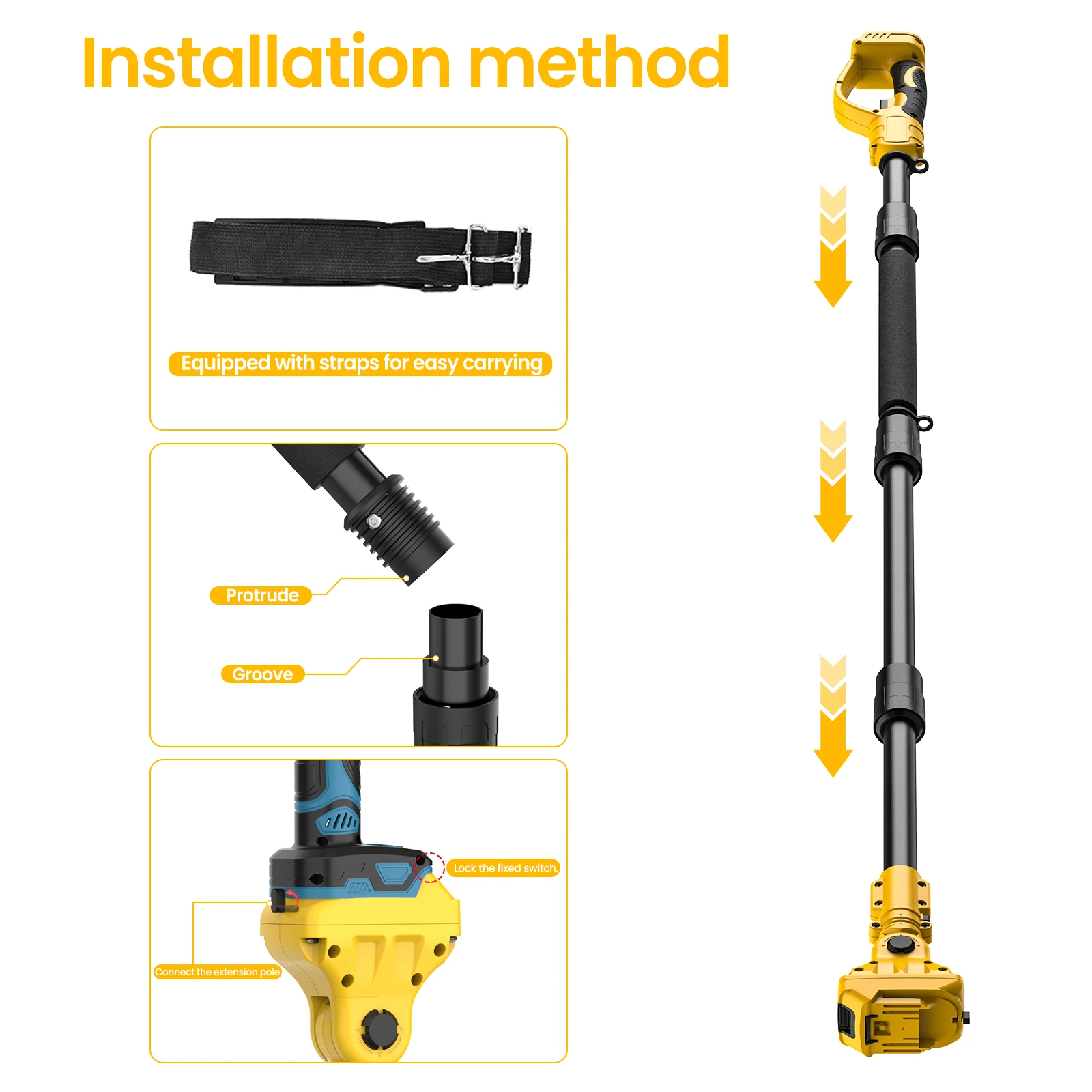2 m lange Plug-In-Verlängerungsstange für elektrische Gartenschere und Kettensäge 180 ° Passen Sie die Teleskopstange mit hohem Zweig für die Makita 18VBatte an – Detail 4