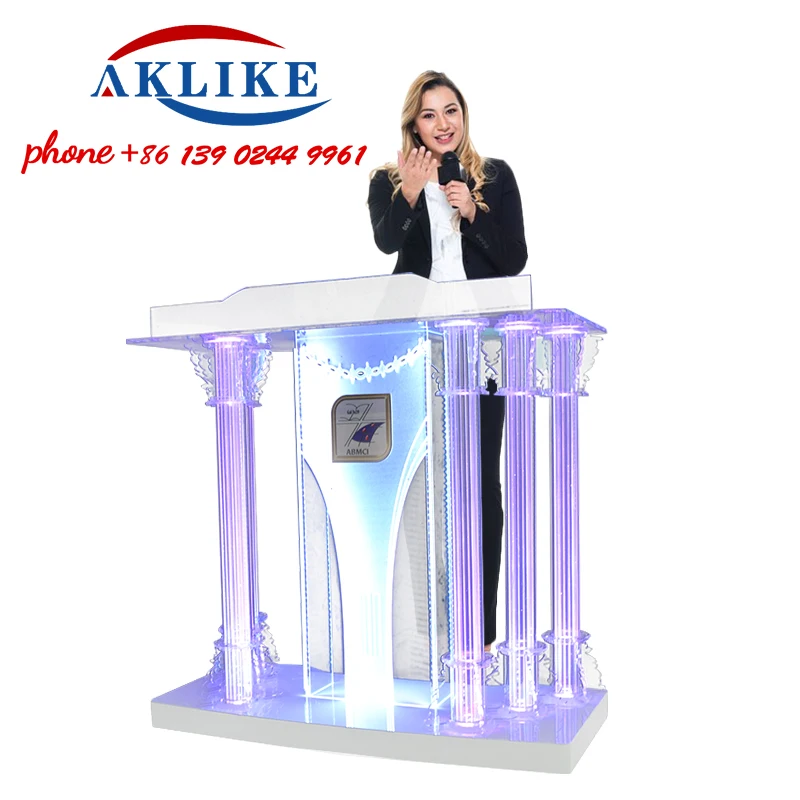 Attractive Pulpit Luminous Podium Customized Logo Auditorium Lectern Chaplain Training Pulpit Clear Church Rostrum Free Shipping