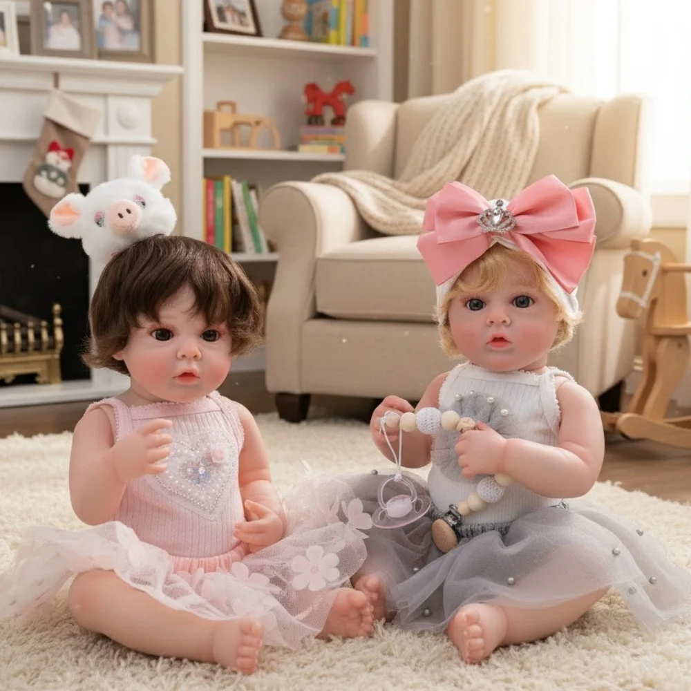 2 szt. Cloveray 22-calowa Oryginalna Realistyczna Lalka Reborn Całe Ciało z Winylu Ręcznie Robiona Wysokiej Jakości Zabawka z Żywej Palety Kolorów Prezent dla Dzieci