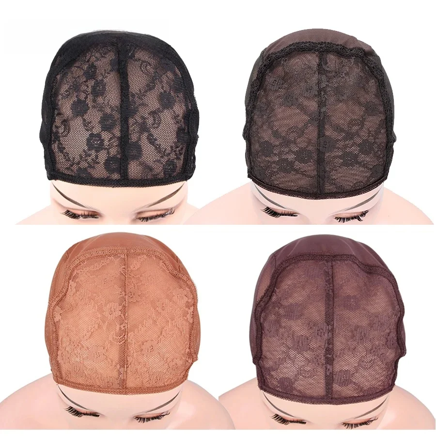Plussign Narzędzia do robienia peruk Czarna czapka z peruką Oddychająca miękka 2 sztuki / partia Siatkowa czapka kopułkowa Podwójna koronka na górze S / M / L / Xl Cztery rozmiary — zdjęcie 2