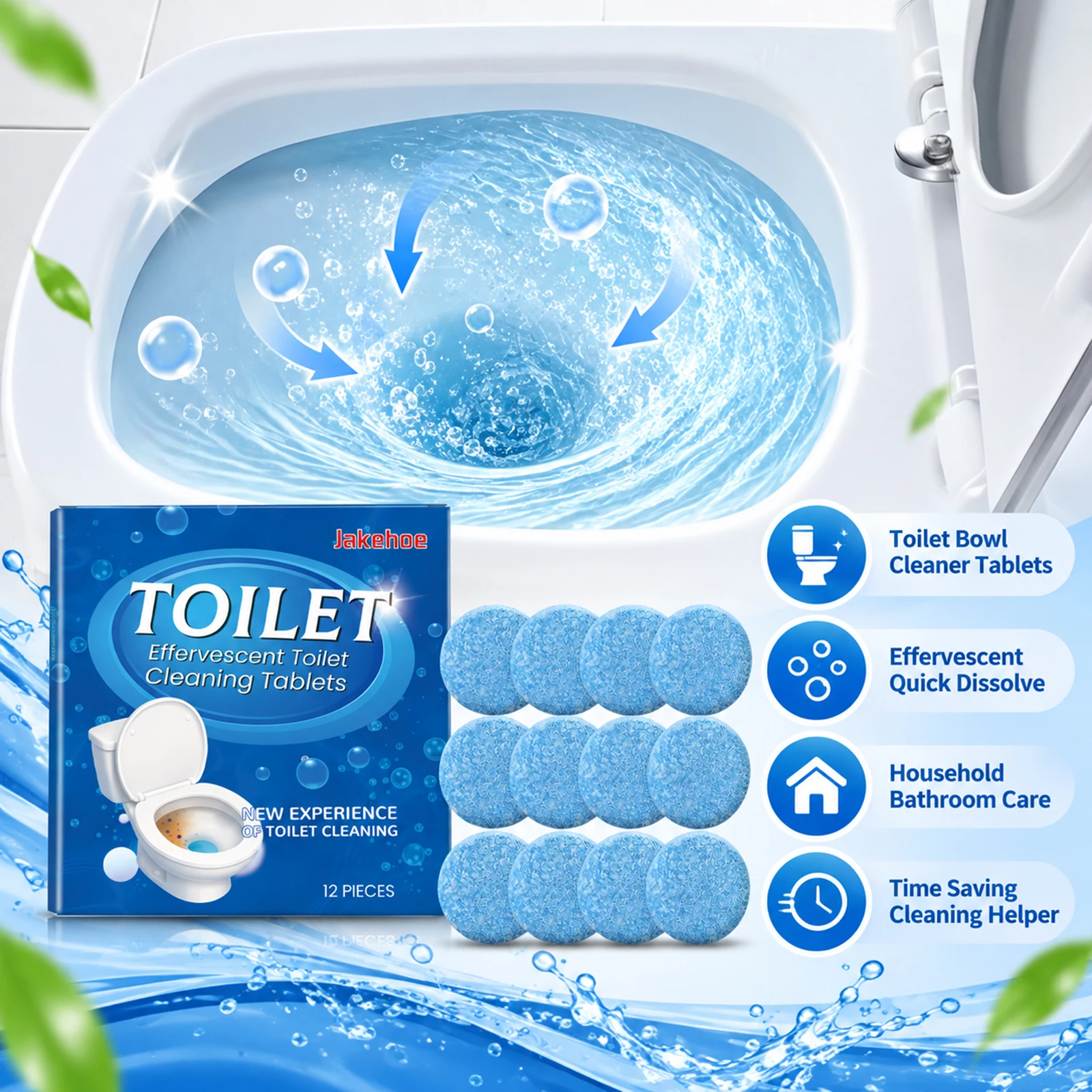 12pcs Toilet Cleaning Effervescent Tablets Toilet Bowl Cleaner Deodorant Remove Urine Stain Yellow Dirt Fresh Scent Bathroom