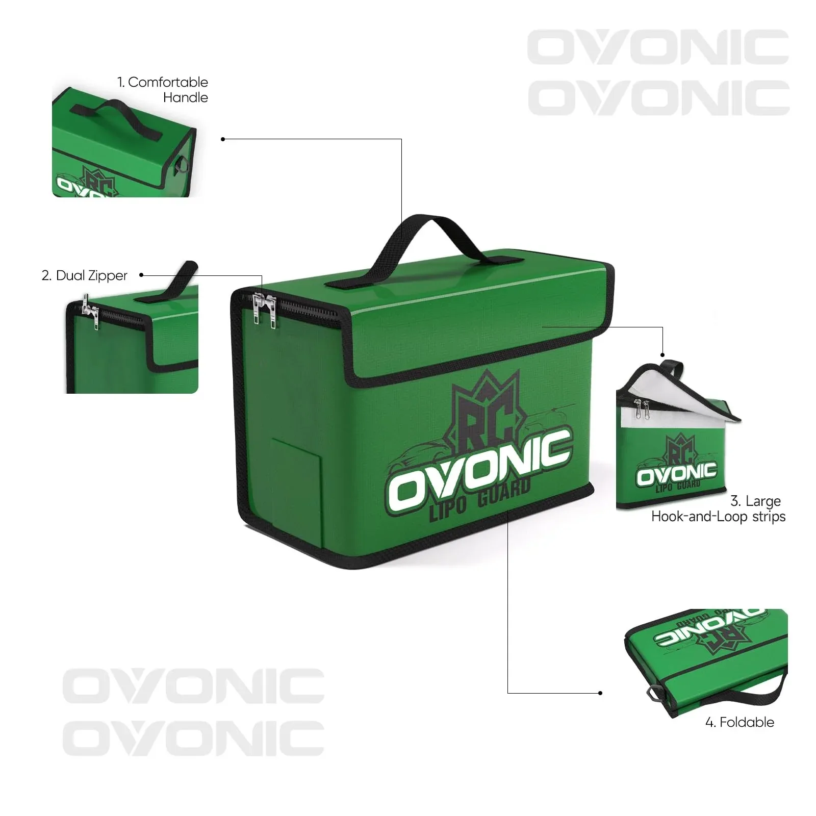 OVONIC Triple-Layer Fireproof LiPo Safe Bag Kit 1000°F Heat Resistant Lipo Battery Storage Case S/M/L for Safe Transportation