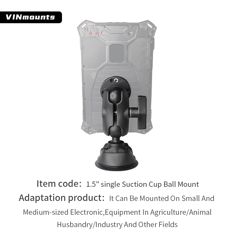 حامل كأس شفط مركب من VINmounts مع ذراع مقبس مزدوج 9.5 سم وقاعدة رأس كروية دوارة 1.5 بوصة متوافقة مع حوامل ذاكرة الوصول العشوائي