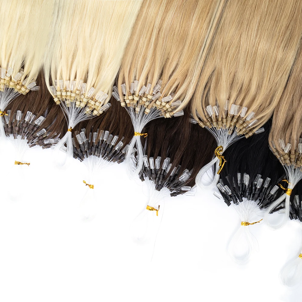 Micro Loop Hair Extensions Honey Brown Cold Fusion Hair Extensions Easy Install No Sticky Glue Natural Straight Soft 12
