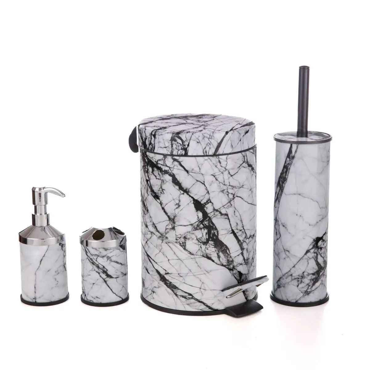 4 Pcs Bathroom Accessory Complete Set Decorative Luxury Design Dustbin Toothbrush Holder Soap Holder Wc Brush Metal Coating Set