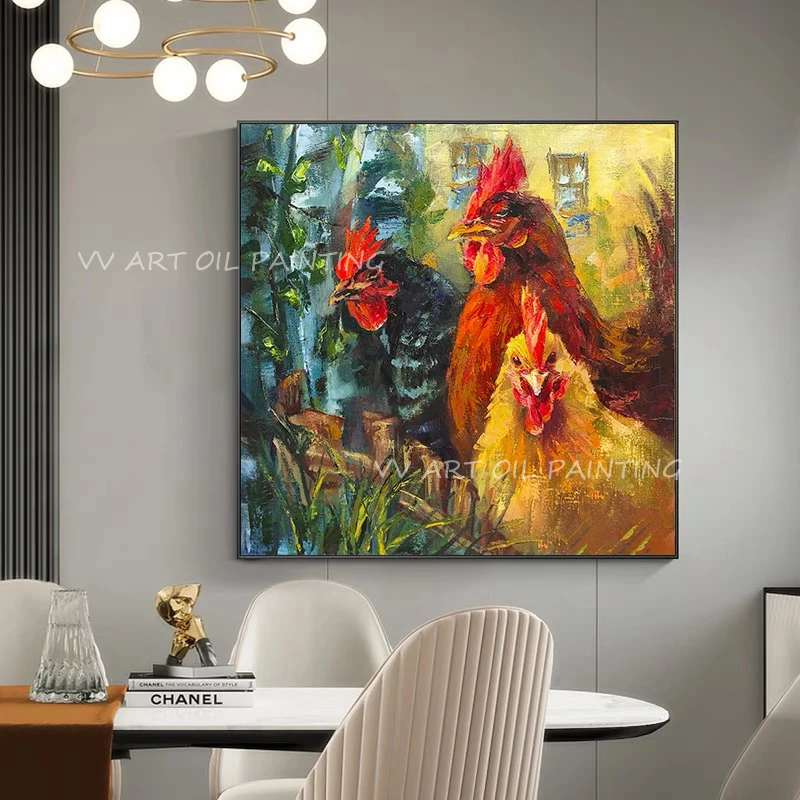 Chicken Animal Large Size Pictutre Handmade Abstract oil painting modern porch aisle artwork picture for kid's room decoration