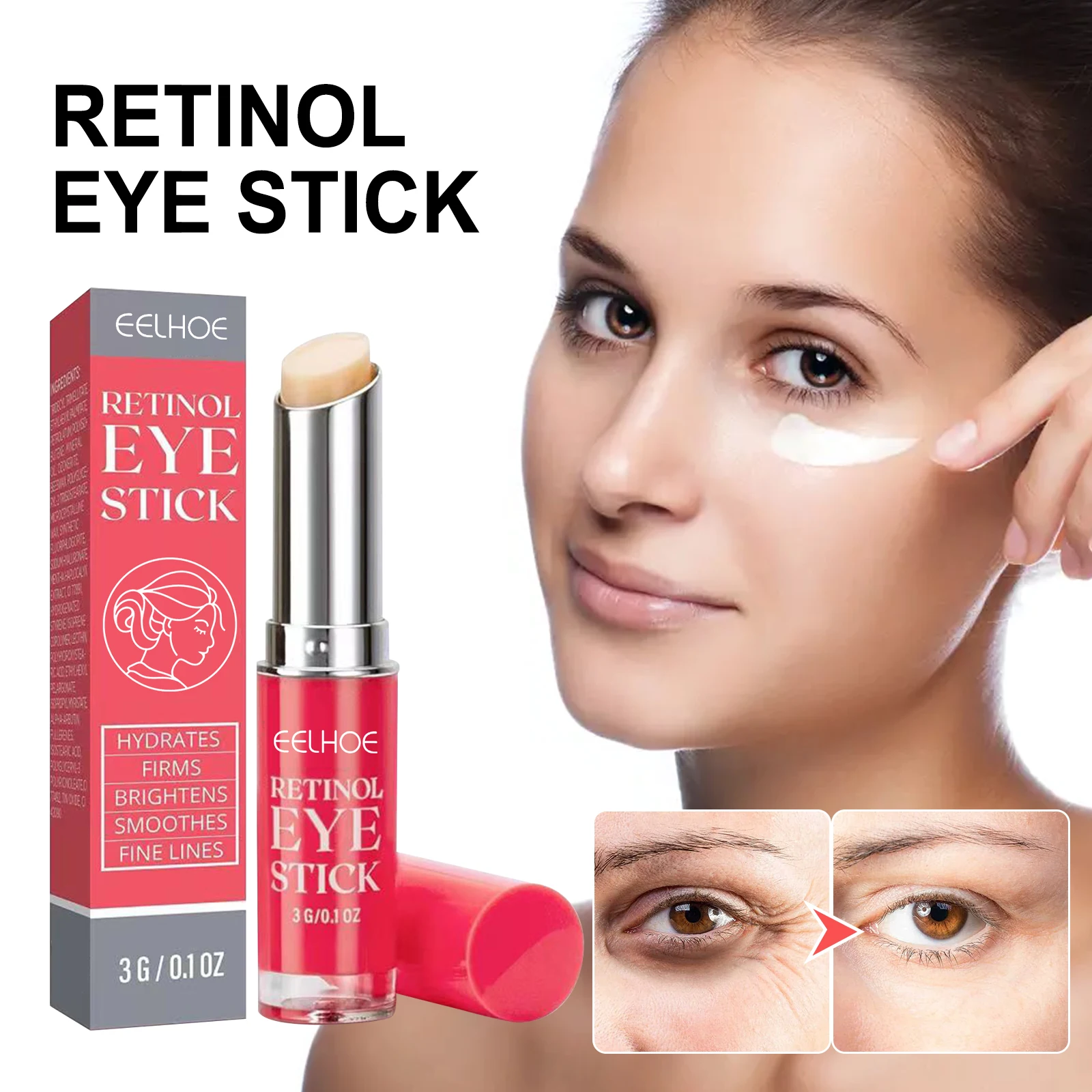 Eelhoe Retinol Eye Cream Stick Reduces Bags Dark Circles Tightens Skin Lightens Fine Lines Lifts Firming Eye Care Stick