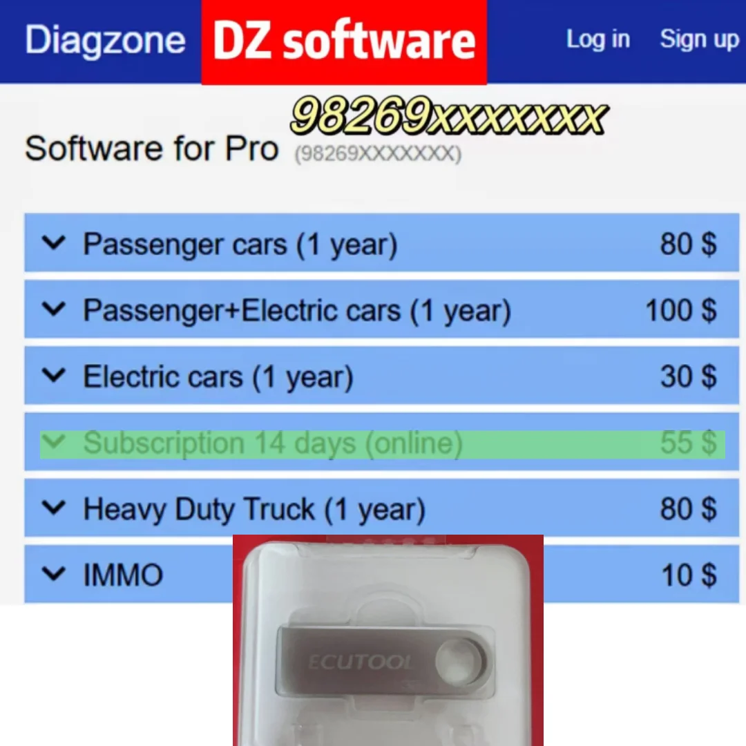 1 Year 2 Years Diagzone Pro Software Open Software Subscription DBSCAR 1/2/3/4/5 98269xxxxxx