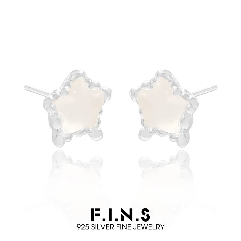 

F.I.N.S Original Star S925 Sterling Silver Stud Earrings Irregular Textured White Agate Piercing Ear Fine Jewelry Accessories