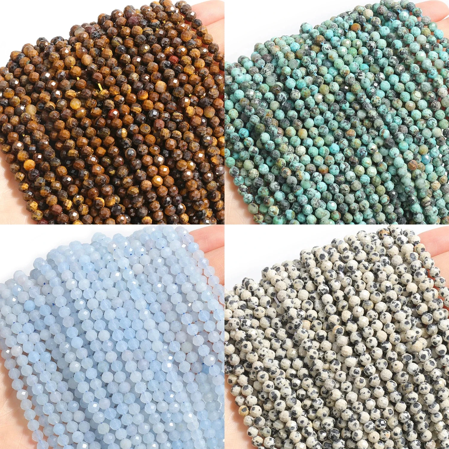 2, 3, 4 mm natürliche facettierte Dalmatiner-Aquamarin-afrikanische türkisfarbene Edelsteinperlen, Mineralperlen für Schmuckherstellung, DIY-Armbänder