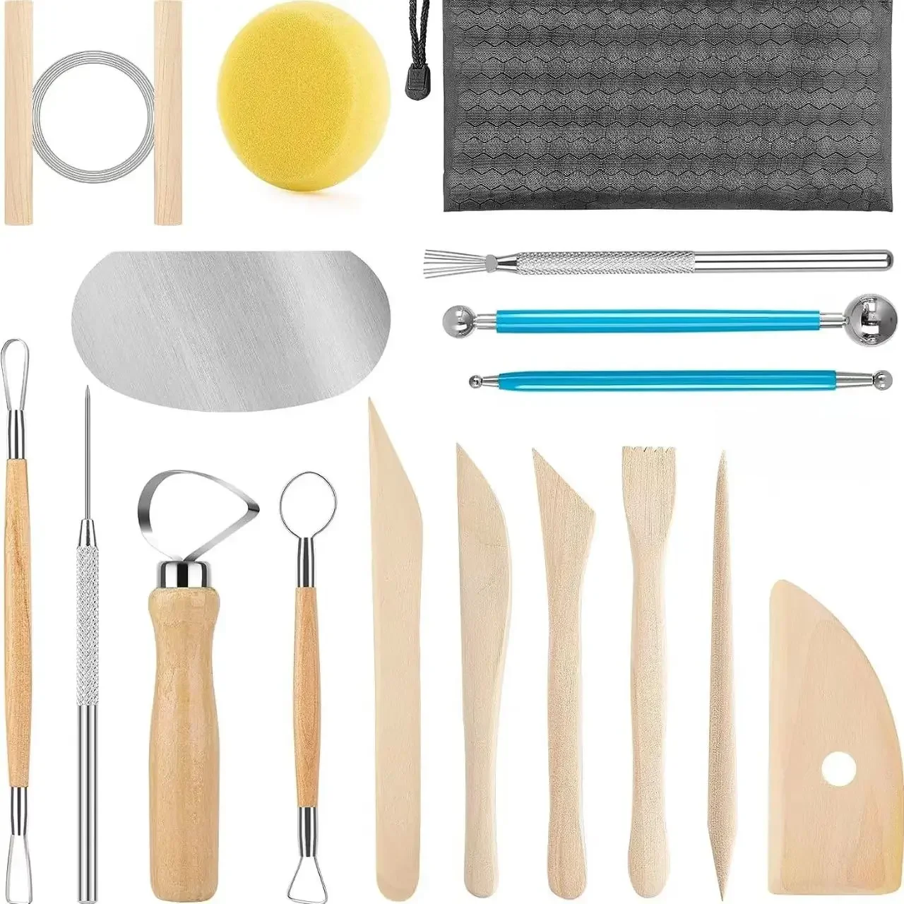 Ensemble d'outils de sculpture de poterie, 17 pièces, lame de mise en forme de texture de détail en céramique, modélisation d'argile, Kit d'outils en acier inoxydable, poinçon de trou de sculpture