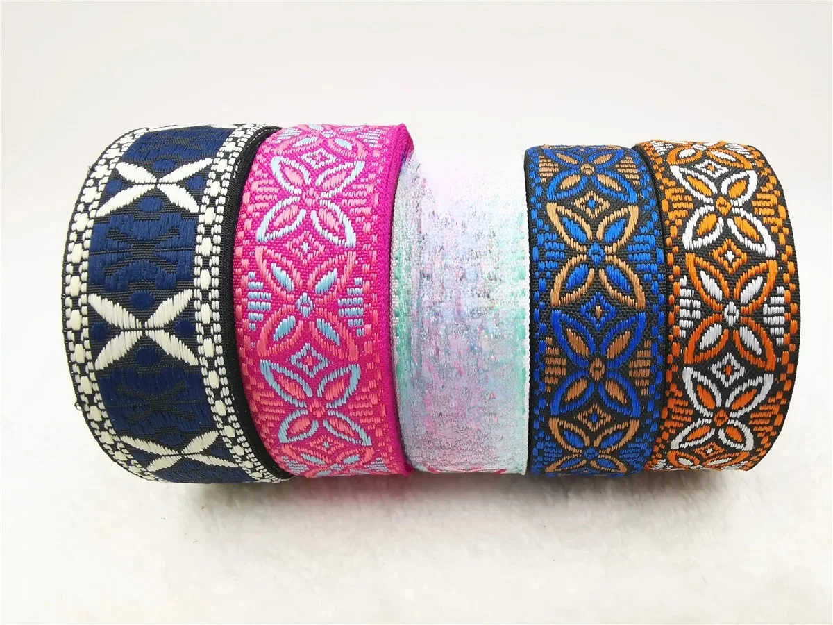 Ruban Jacquard tissé à fleurs à géométrie florale de haute qualité, 1 pouce, 25mm, 5 yards