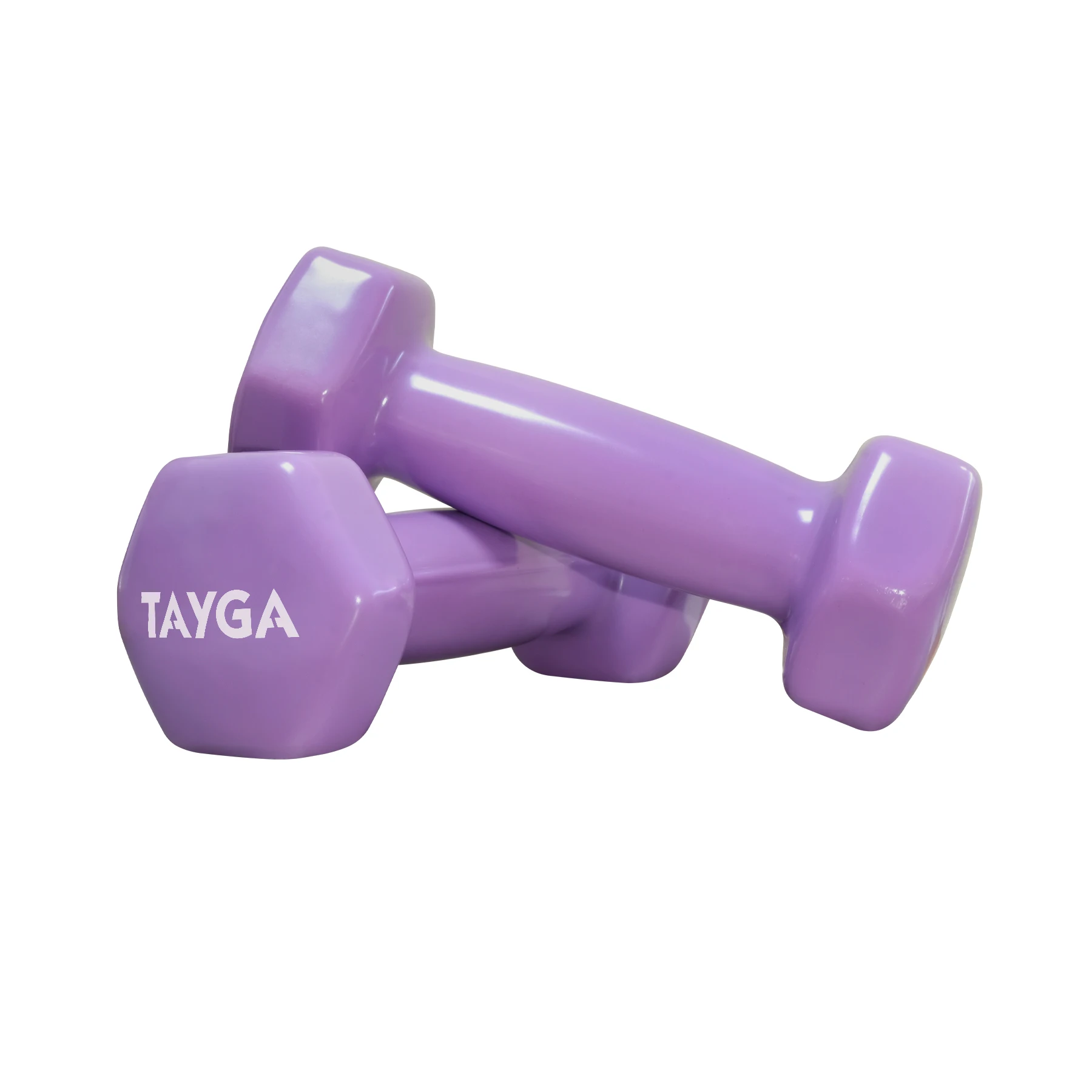 Mancuernas hexagonales de fierro cubierta de vinil TAYGA de 2 lb c/u color lila ( 0.9 kg c/u) unisex 2 piezas para ejercicio gimnasio