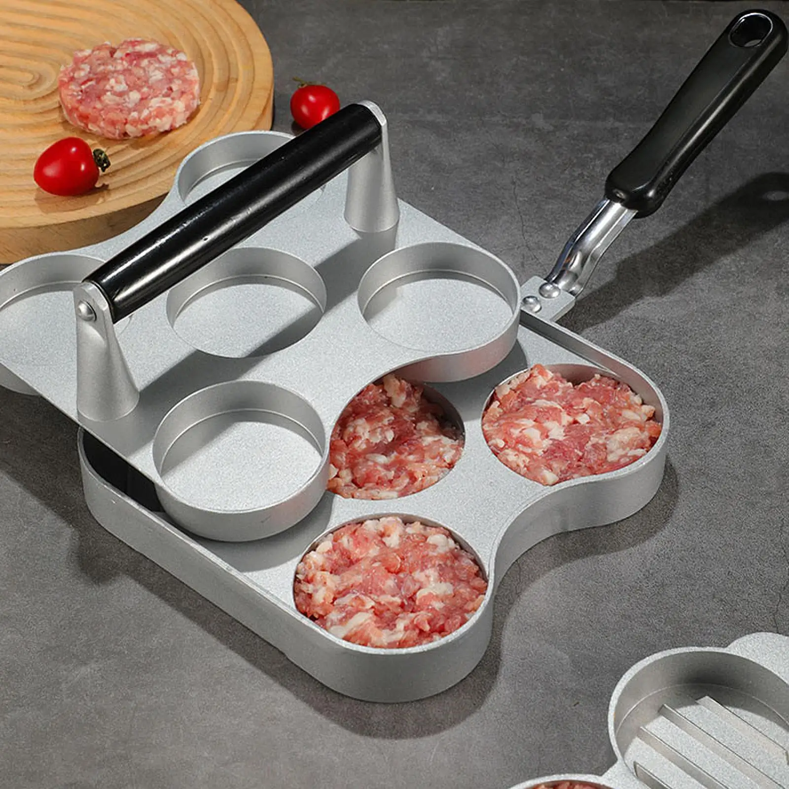 

6 Grid Double Hole Burger Press Hamburger Patty Maker Kitchen Tool Burger Smasher Minced Steak Press for Sandwich Making