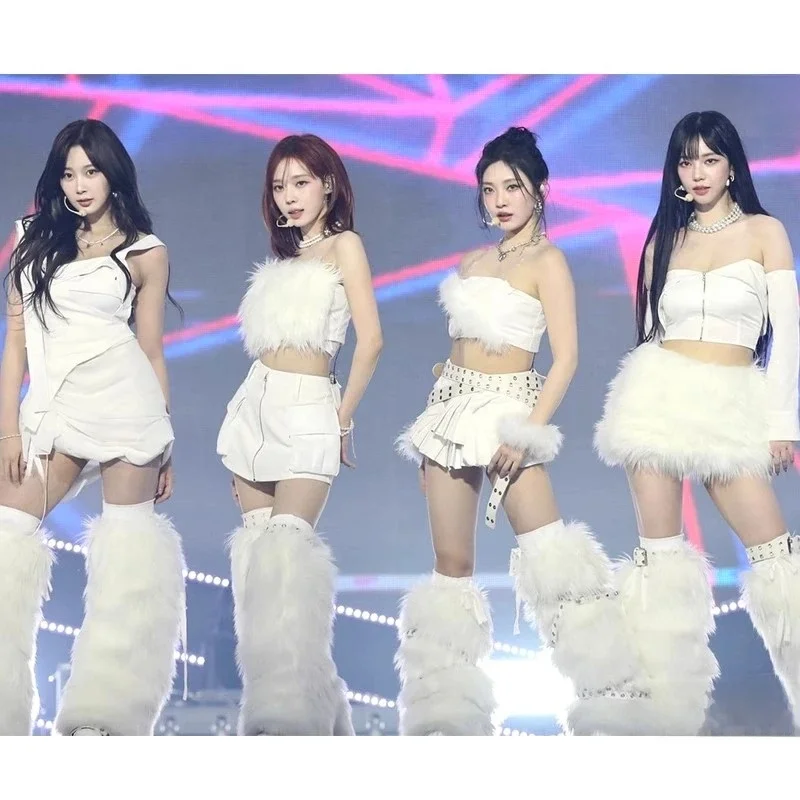 Kpop damska grupa jazzowa kostiumy do tańca biała smukła kamizelka krótkie bluzki seksowna na suwak krótka spódniczka występ na scenie stroje do klubów nocnych — zdjęcie 2