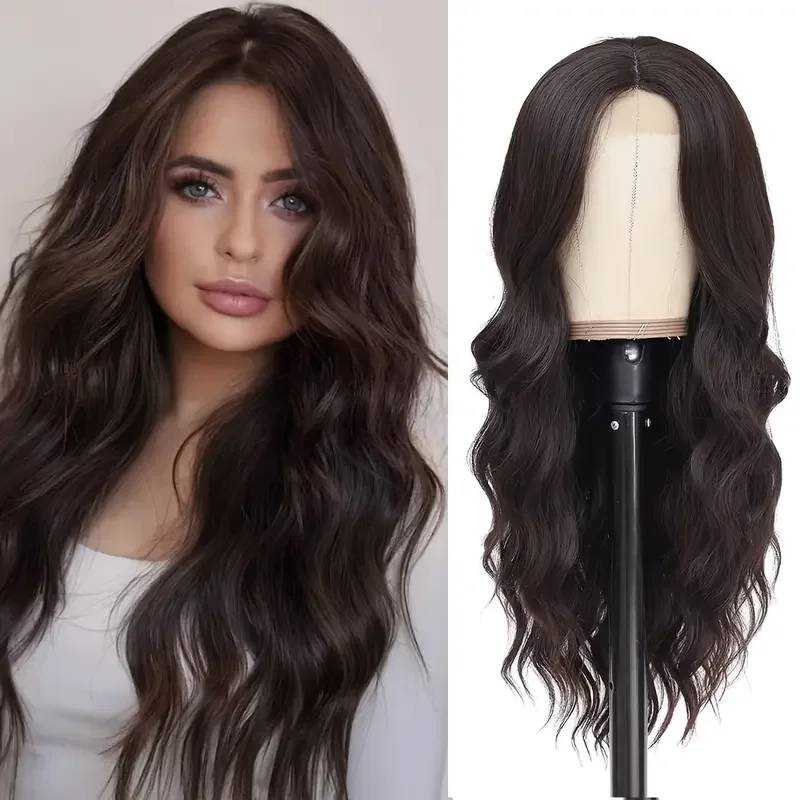 

13X4 Synthetic Glueless Lace Front Wigs For Women Chocolate Brown Body Wave Lace Frontal Wig Pre Cut 180% Density