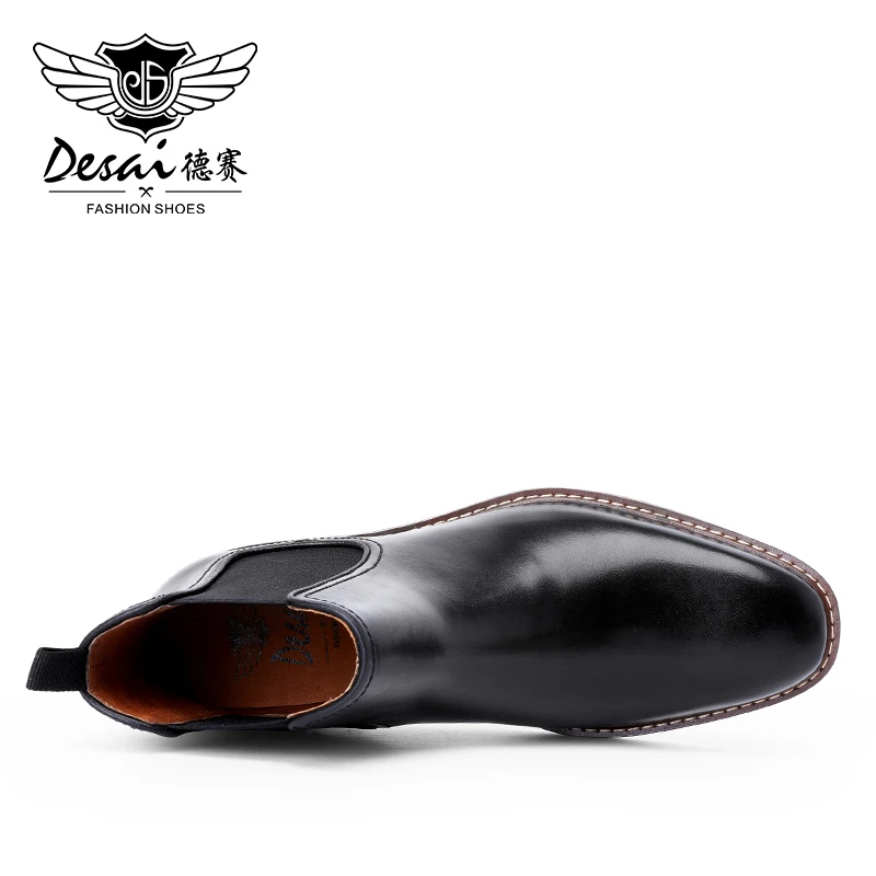 Desai Brand Men\'s Chelsea Boots Work shoes Genuine Cow Leather Handmade Boot Shoes For Formal Dress Wedding Business Party New