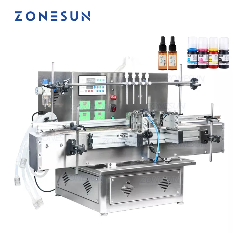 ZONESUN – Machine de remplissage automatique de liquide à 4 têtes, 2400 ml/min, pompe péristaltique, convoyeur de remplissage de liquide pour cosmétiques