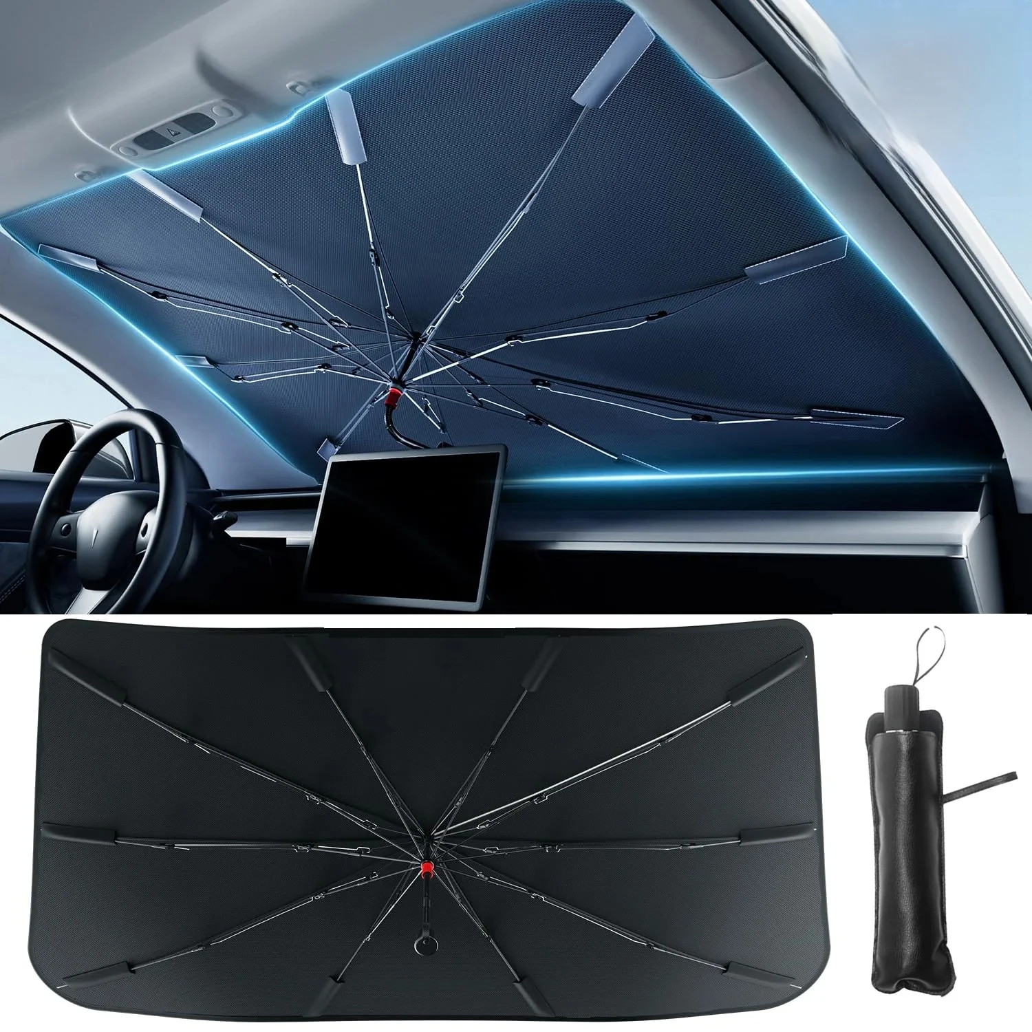 Car Windshield Sun Shade Umbrella Foldable Sunshade Front Window Cover for UV Ray Block Heat Protection Protector Parasol