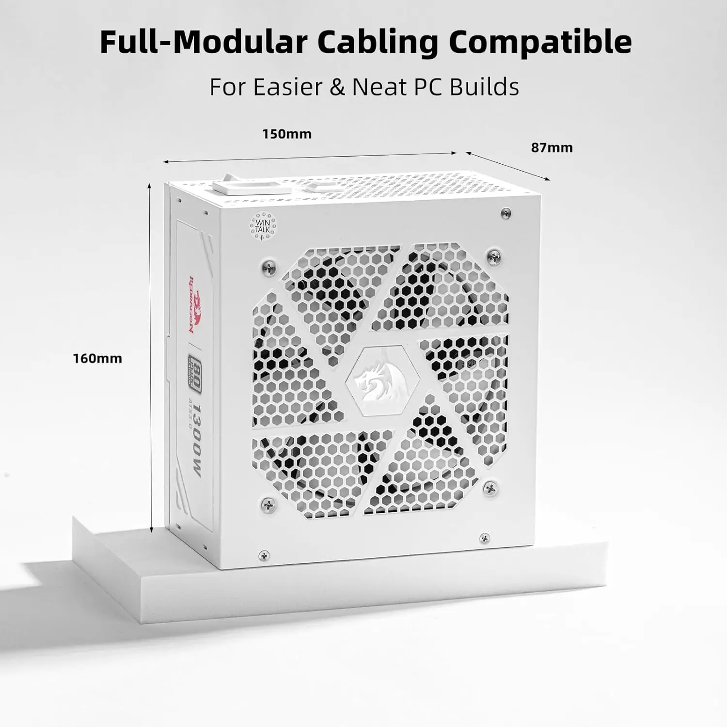 Redragon PSU018 80+ Platinum Alimentatore da gioco completamente modulare ATX 3.0 e PCIe 5.0 da 1300 Watt, certificato 80 Plus, bianco