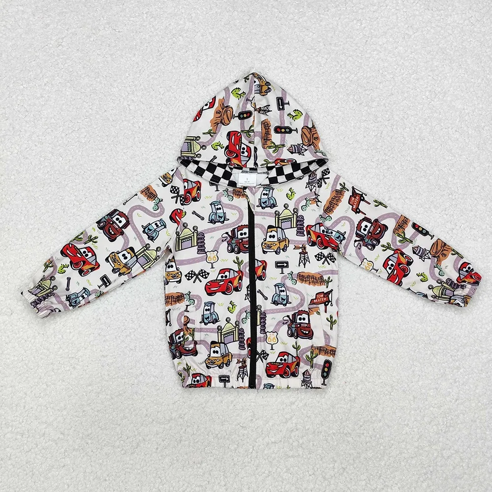 

New Western Fashion Toddler Baby Boys Car Hooded Racing Zip Tops Cardigan Wholesale Boutqiue Kid Clothes Long Shirt